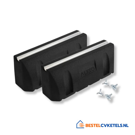 Opstelbakken set met 2 extra hoge rubber sokkels en M10x30 inlegmoeren voor zware buitenunits