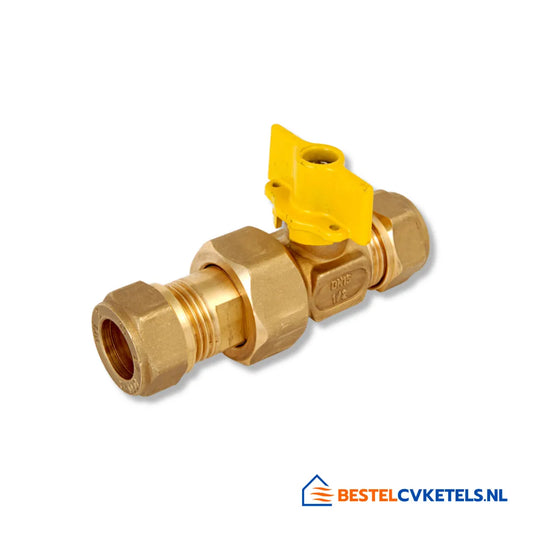 Rechte gaskogelkraan BPE 15x15mm knel voor veilige gasinstallaties