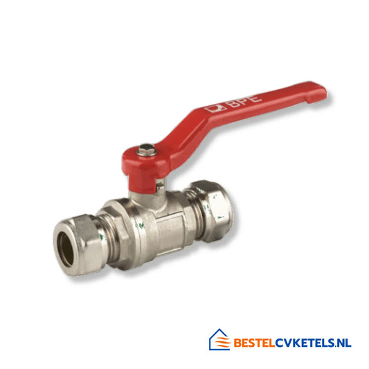 Vernikkelde BPE kogelkraan 22mm met hendel en dubbele knelaansluiting voor waterinstallaties