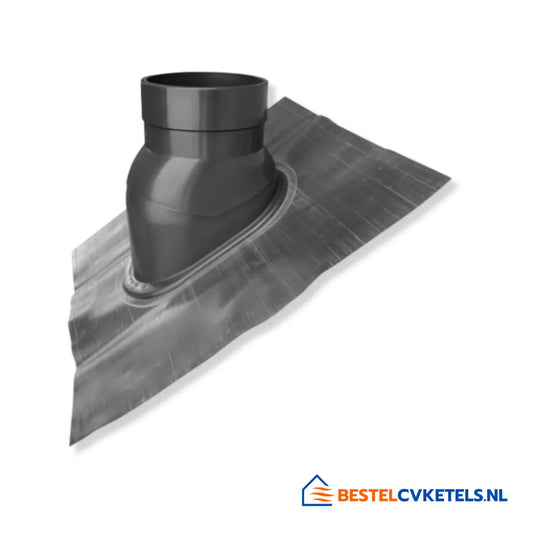 Burgerhout loodpan met scharnierkap Ø140mm zwart voor dakdoorvoer van PP rookgasafvoer