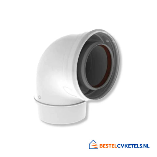 Burgerhout Twinsafe PP bocht 90° wit Ø60/100mm voor gescheiden rookgasafvoer en luchttoevoer