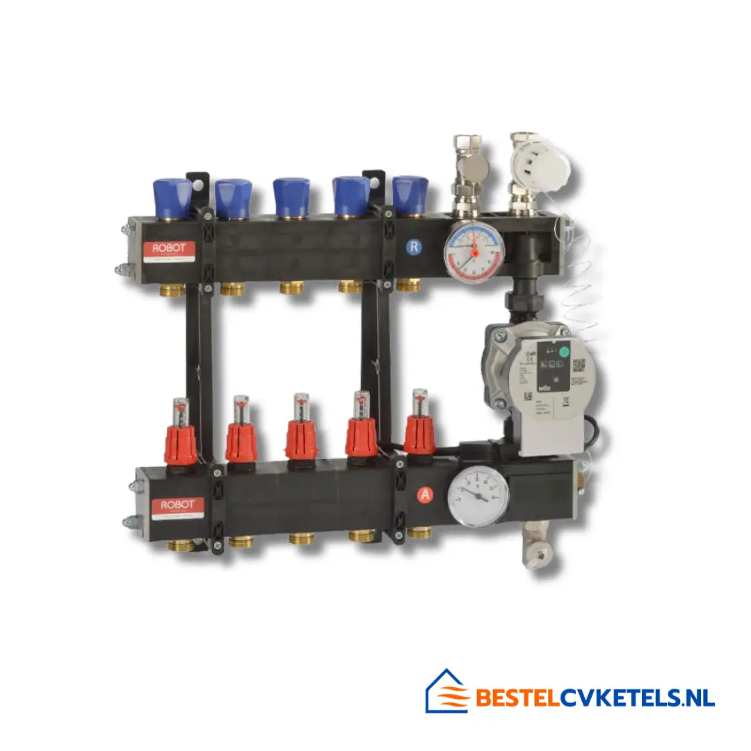 Robot LTVC verdeler van composiet voor vloerverwarming, 2 groepen, inclusief Wilo pomp - model 261782