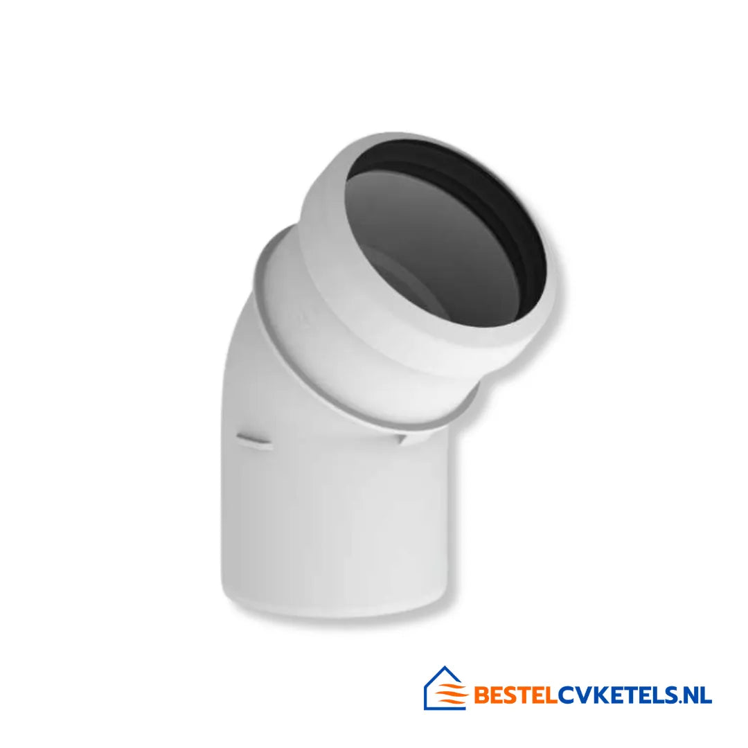 Burgerhout Safe-PP bocht 45° wit Ø80mm voor rookgasafvoer in condensatieketels
