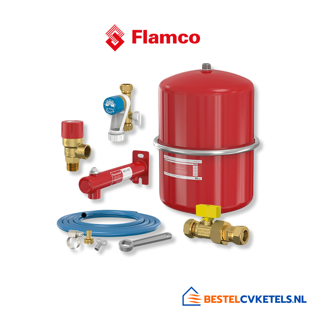 Flamco Premium ketel installatiepakket rood voor complete en veilige aansluiting van cv-ketels