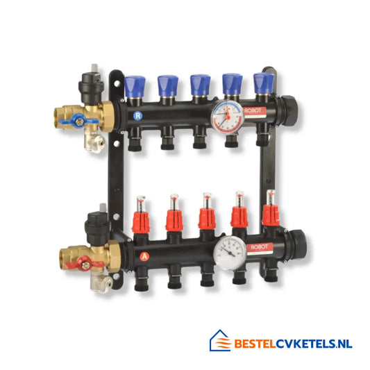 Robot Solution verdeler van composiet voor vloerverwarming, 2 groepen, inclusief kogelkranen, Kiwa-keur - model 704902
