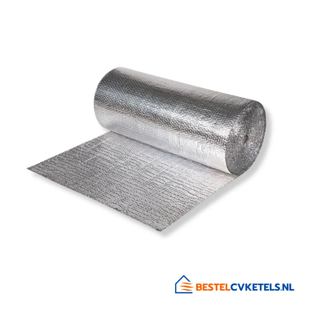 Isolatiefolie aluminium 6mm dik, 25 meter rol met overlap voor efficiënte warmte- en geluidsisolatie