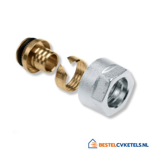 Magnum euroconus 16x2 knelringverloopset 3/4" voor veilige aansluiting van vloerverwarmingsbuizen